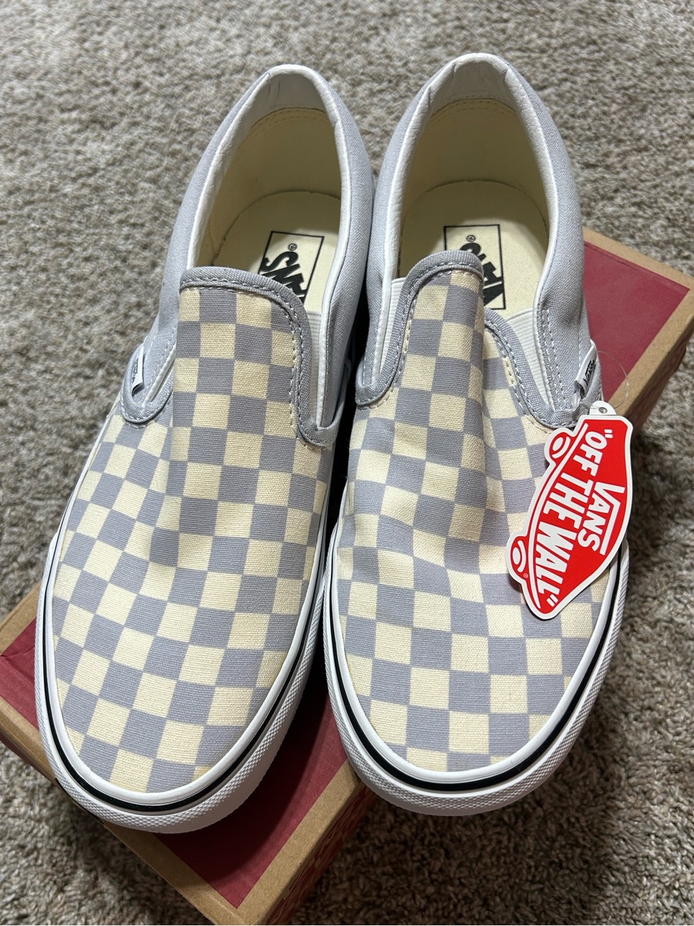 NWT Vans Classic Slip-On Checkerboard in Cream & Gray